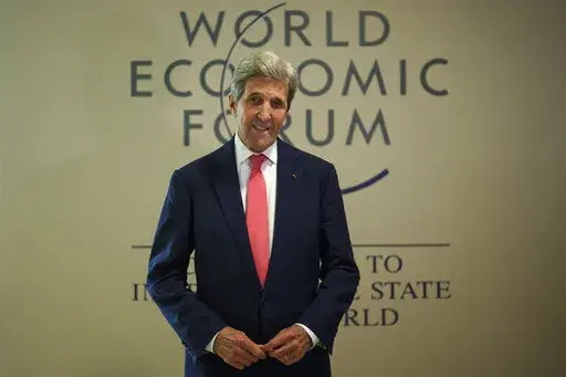 John Kerry, United States Special Presidential Envoy for Climate pose for a portrait after an interview with The Associated Press during the World Economic Forum in Davos, Switzerland, Tuesday, May 24, 2022. The annual meeting of the World Economic Forum is taking place in Davos from May 22 until May 26, 2022. (AP Photo/Markus Schreiber)