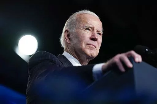 President Joe Biden speaks about the war in Ukraine at the North America's Building Trades Unions (NABTU) Legislative Conference at the Washington Hilton in Washington, Wednesday, April 6, 2022. (AP Photo/Carolyn Kaster)