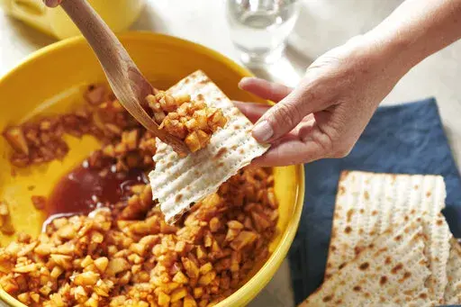 This Aug. 12, 2020 photo shows a recipe for Charoset, one of the 6 symbolic foods on the seder plate during Passover. (Cheyenne Cohen via AP)
