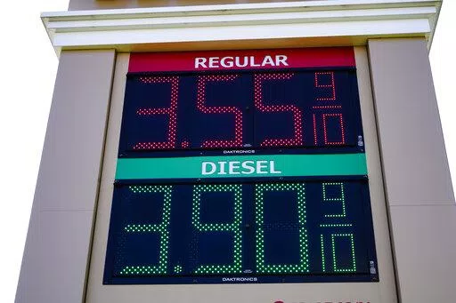Fuel prices are posted at a filling station in Willow Grove, Pa., Tuesday, Nov. 23, 2021. The White House on Tuesday said it had ordered 50 million barrels of oil released from strategic reserve to bring down energy costs.(AP Photo/Matt Rourke)