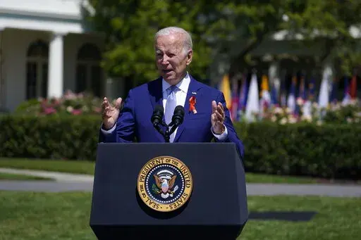 President Joe Biden speaks during an event to celebrate the passage of the "Bipartisan Safer Communities Act," a law meant to reduce gun violence, on the South Lawn of the White House, Monday, July 11, 2022, in Washington. (AP Photo/Evan Vucci)