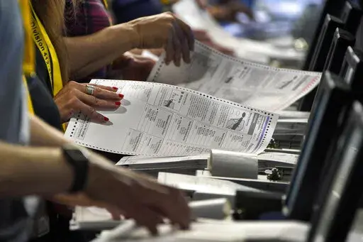 Election workers perform a recount of ballots from the recent Pennsylvania primary election at the Allegheny County Election Division warehouse on the Northside of Pittsburgh, June 1, 2022. The Supreme Court seems poised to take on a new elections case being pressed by Republicans that could increase the power of state lawmakers over races for Congress and the presidency, as well as redistricting, and cut state courts out of the equation. (AP Photo/Gene J. Puskar, File)