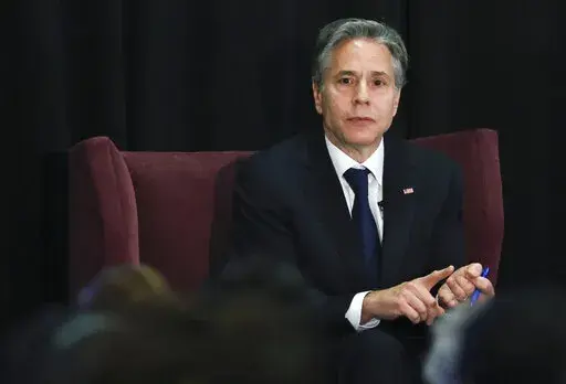 U.S. Secretary of State Antony Blinken speaks during a meeting with Panamanian Foreign Minister Erika Mouynes and Canada's Minister of Foreign Affairs Melanie Joly as the Summit of the Americas continues in Los Angeles, Wednesday, June 8, 2022. (Mike Blake/Pool via AP)