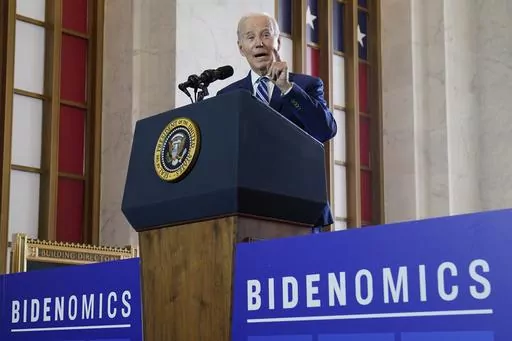 President Joe Biden delivers remarks on the economy, Wednesday, June 28, 2023, at the Old Post Office in Chicago. (AP Photo/Evan Vucci)