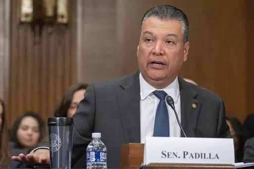 Sen. Alex Padilla, D-Calif., speaks during a hearing on April 20, 2023, in Washington. Padilla is taking practically every opportunity to put his stamp on the Democratic Party's approach to immigration. The son of Mexican immigrants and the first Latino to represent his state in the Senate, he has emerged as a persistent force at a time when Democrats are increasingly focused on border security and the country's posture toward immigrants is uncertain. (AP Photo/Alex Brandon, File)