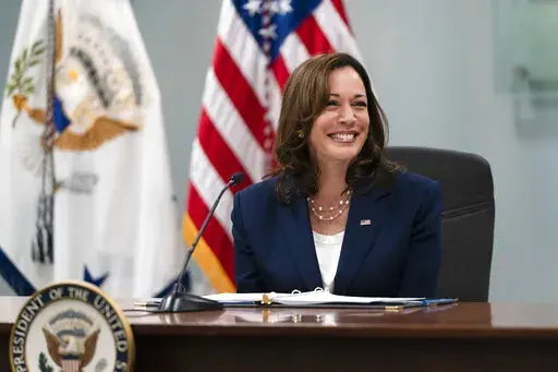 Vice President Kamala Harris smiles while speaking during a roundtable discussion with faith leaders in Los Angeles, Monday, June 6, 2022. Harris discussed challenges, including women's reproductive rights and the rise of hate. (AP Photo/Jae C. Hong)