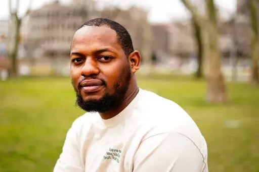 David Harrington poses for a photograph in Philadelphia, on Wednesday, March 23, 2022. Harrington spent a tense eight months in a Philadelphia jail when he was a teenager — the result of a robbery charge in 2014 that automatically sent his case to the adult court system under state law.
(AP Photo/Matt Rourke)