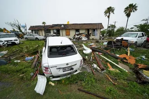 Damage is seen after a tornado hit in Port Isabel, Texas, Saturday, May 13, 2023, in the unincorporated community of Laguna Heights, Texas near South Padre Island. The U.N. weather agency reported Monday that nearly 12,000 extreme weather, climate and water-related events over much of the last half-century around the globe have killed more than 2 million people and caused economic damage of $4.3 trillion. (AP Photo/Julio Cortez, File)