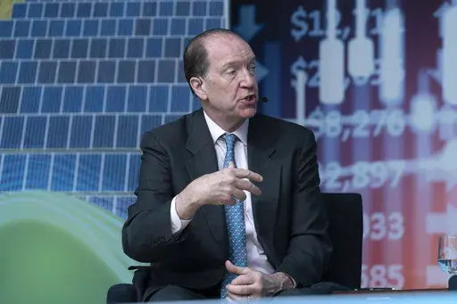 World Bank President David Malpass speaks at the Generating Growth forum during the World Bank/IMF Spring Meetings at the World Bank headquarters in Washington, Tuesday, April 11, 2023. (AP Photo/Jose Luis Magana)