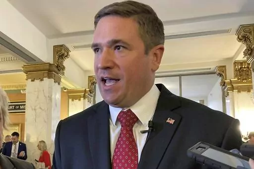 Missouri Attorney General Andrew Bailey speaks to reporters after taking the oath of office in Jefferson City, Mo., Jan. 3, 2023. On Tuesday, May 16, 2023, Missouri officials abruptly terminated an unusual emergency rule proposed by the Republican attorney general that would have placed limits on transgender care for minors and some adults. The move was announced without explanation on the Missouri Secretary of State’s website, which said “This emergency rule terminated effective May 16, 202