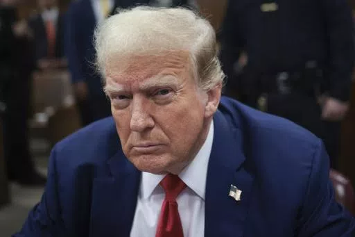 Former President Donald Trump attends his trial at the Manhattan Criminal court, Monday, May 6, 2024, in New York. (Win McNamee/Pool Photo via AP)