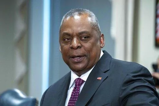 Secretary of Defense Lloyd Austin speaks during a meeting with Albanian Defense Minister Niko Peleshi at the Pentagon, Thursday, Jan. 26, 2023, in Washington. (AP Photo/Alex Brandon)