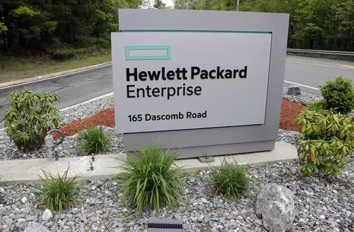 A sign marks the entry way into Hewlett Packard Enterprise, May 24, 2016, in Andover, Mass. Hewlett Packard Enterprise disclosed Wednesday, Jan. 24, 2024, that suspected state-backed Russian hackers broke into its cloud-based email system and stole data from cybersecurity and other employees. (AP Photo/Elise Amendola, File)