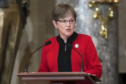 Kansas Gov. Laura Kelly speaks at the dedication and unveiling ceremony of a statue in honor of Amelia Earhart in Statuary Hall, at the Capitol in Washington, July 27, 2022. Kelly wasted little time after a decisive victory in Kansas for abortion rights before sending out a national fundraising email warning that access to the procedure would be “on the chopping block” if her party did not win in the November elections. (AP Photo/J. Scott Applewhite, File)