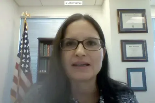 In this image from video provided by the U.S. Senate, Aileen M. Cannon speaks remotely during a Senate Judiciary Committee oversight nomination hearing to be U.S. District Court judge for the Southern District of Florida on July 29, 2020, in Washington. U.S. District Judge Aileen Cannon said Monday the Justice Department can publicly release its investigative report on President-elect Donald Trump's 2020 election interference case, but a temporary injunction barring the immediate release of the 