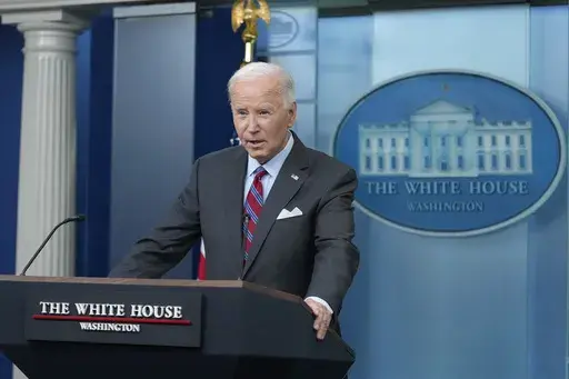 President Joe Biden speaks during a surprise appearance to take questions during the daily briefing at the White House in Washington, Friday, Oct. 4, 2024. (AP Photo/Susan Walsh)
