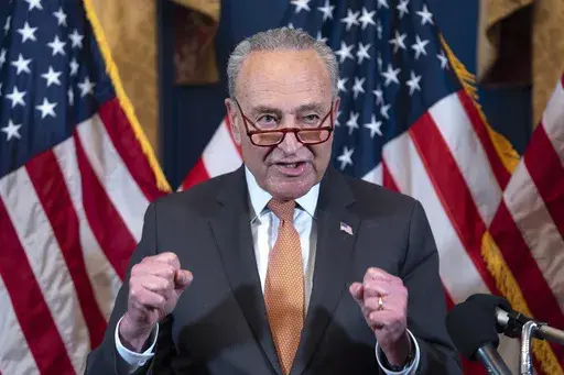 Senate Majority Leader Chuck Schumer, D-N.Y., speaks on Capitol Hill in Washington, July 23, 2024. Schumer is predicting that Democrats will keep control of the Senate. He said in an interview with AP he felt "exhilarated and gratified" by the surge of enthusiasm with Vice President Kamala Harris atop the party ticket. (AP Photo/J. Scott Applewhite, File)