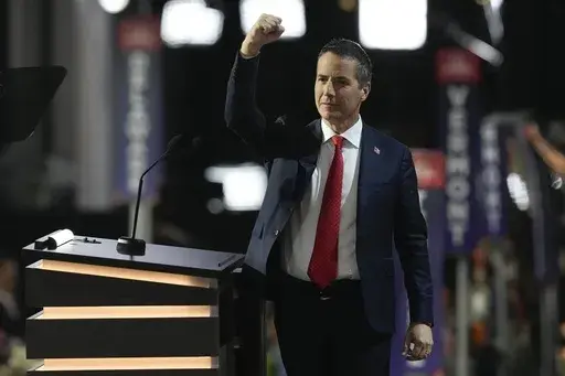 Ohio Republican Senate candidate Bernie Moreno speak during the Republican National Convention Tuesday, July 16, 2024, in Milwaukee. (AP Photo/Charles Rex Arbogast)