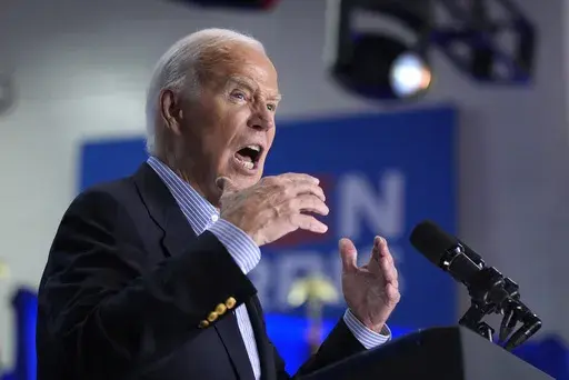 President Joe Biden speaks at a campaign rally at Sherman Middle School in Madison, Wis., Friday, July 5, 2024. (AP Photo/Manuel Balce Ceneta)