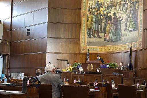 The Oregon Senate is seen in session at the state capitol in Salem, Ore., Thursday, June 15, 2023. Enough Republican members showed up in the Oregon Senate on Thursday to end a six-week walkout that halted the work of the Legislature and blocked hundreds of bills, including some on abortion, transgender health care and gun safety. (AP Photo/Andrew Selsky)