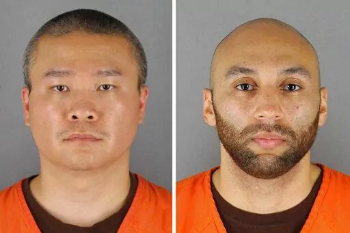 This combo of photos provided by the Hennepin County Sheriff's Office in Minnesota, show Tou Thao, left, and J. Alexander Kueng. Keung has pleaded guilty to aiding and abetting manslaughter in the killing of George Floyd. The former police officer entered the plea Monday, Oct. 24, 2022, just as jury selection was about to begin in his trial. Jury selection for Thao was expected to begin later Monday. (Hennepin County Sheriff's Office via AP, File)