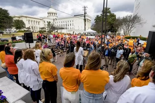 Hundreds gather for a protest rally for in vitro fertilization legislation Feb. 28, 2024, in Montgomery, Ala. The recent ruling by the Alabama Supreme Court that frozen embryos can be considered children, halting IVF treatments in the state, is a clear example of why races for state supreme courts will be among the most expensive and hotly contested this year. State high court seats will be on the ballot in more than 30 states, and several of those races have the potential to flip political cont