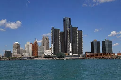 In this May 12, 2020, photo, the Detroit skyline is shown from the Detroit River. Detroit sued the U.S. Census Bureau on Tuesday, Sept. 20, 2022, over population estimates from last year that show the city lost an additional 7,100 residents, opening another front against the agency in a battle over how its people have been counted in the past two years. (AP Photo/Paul Sancya, File)