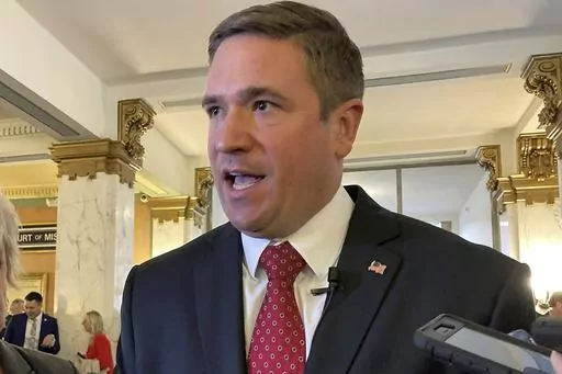 Republican Missouri Attorney General Andrew Bailey speaks to reporters after taking the oath of office in Jefferson City, Mo., Jan. 3, 2023. A Kansas City Council committee will consider a resolution on Wednesday, May 10, 2023, that would designate the city as a sanctuary for people seeking or providing gender-affirming care, even as the state's attorney general is proposing a new restrictions on the procedures for adults and children. (AP Photo/David A. Lieb, File)
