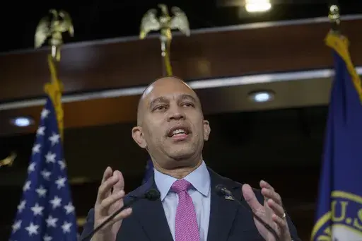 House Minority Leader Hakeem Jeffries, D-N.Y., responds to questions during his weekly press conference at the Capitol, Thursday, Jan. 23, 2025, in Washington. (AP Photo/Rod Lamkey, Jr.)