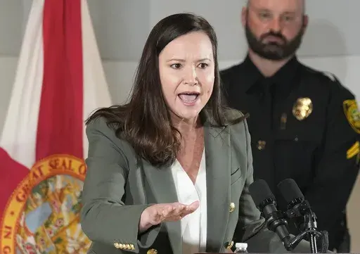Florida Attorney General Ashley Moody speaks at a news conference, Jan. 26, 2023, in Miami. (AP Photo/Marta Lavandier, File)