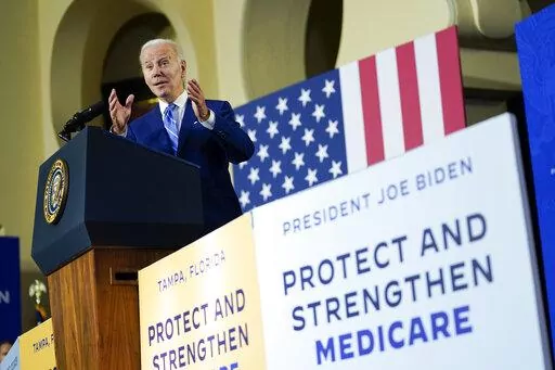 President Joe Biden speaks about his administration's plans to protect Social Security and Medicare and lower healthcare costs, Thursday, Feb. 9, 2023, at the University of Tampa in Tampa, Fla. (AP Photo/Patrick Semansky)