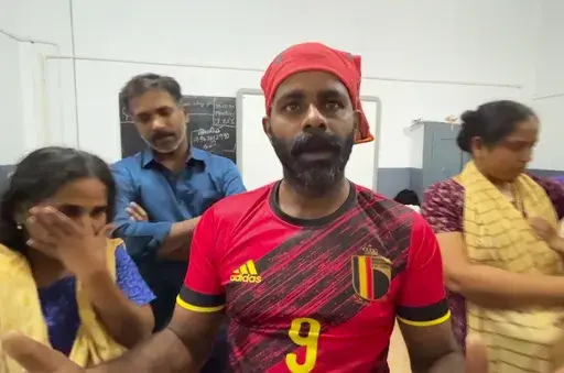 Deva Das, one of the survivors of the deadly landslides that struck Tuesday, talks to the Associated Press at a government-run relief camp in Wayanad district, Kerala state, India, Thursday, Aug. 1, 2024. (AP Photo/Rishi Lekhi)