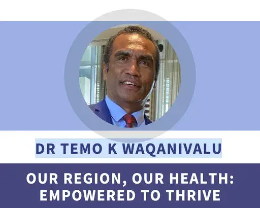 This image shows part of an election-style campaign brochure produced by the World Health Organization in September 2022, to promote Fijian Dr. Temo Waqanivalu to become WHO’s top official in the western Pacific. Internal documents obtained by the Associated Press show the World Health Organization knew of past sexual misconduct charges against a doctor who was accused of harassing a woman in the fall. (AP Photo)