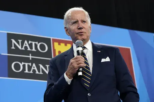President Joe Biden speaks during a news conference on the final day of the NATO summit in Madrid, June 30, 2022. Russia’s war in Ukraine will top the agenda when U.S. President Joe Biden and his NATO counterparts hold a summit in the Lithuanian capital Vilnius over two days starting on Tuesday, July 11, 2023. (AP Photo/Susan Walsh, File)